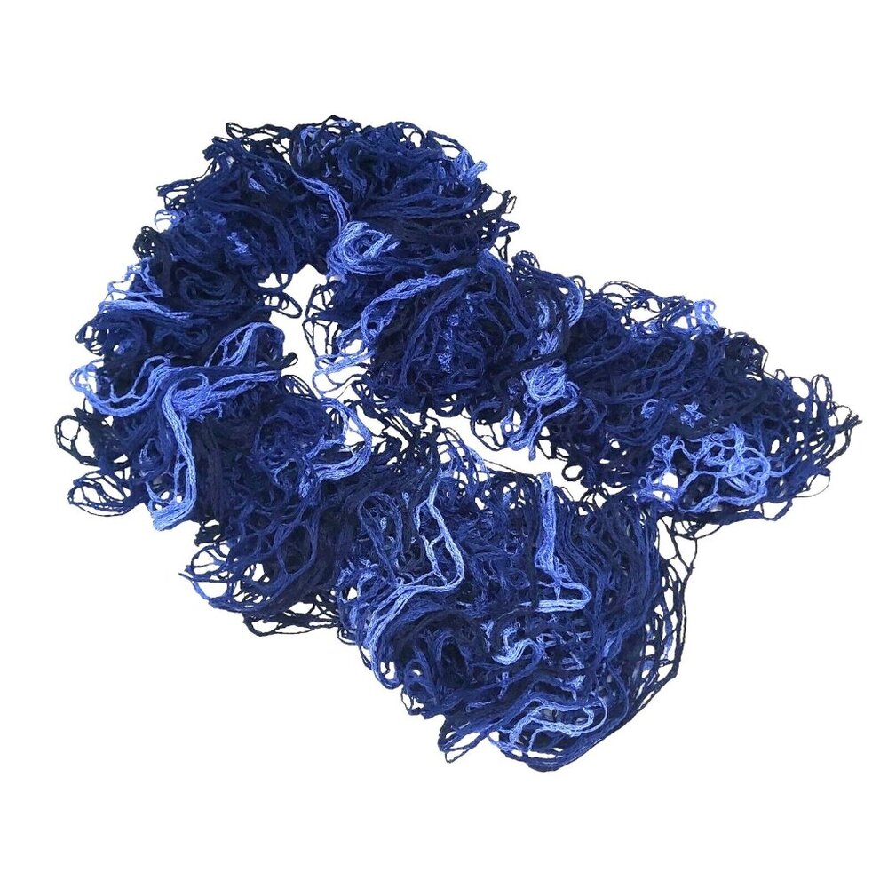 Frilly Ruffle Knit Scarf Wrap Boa All Season Accessory Light and Dark Blues Mix